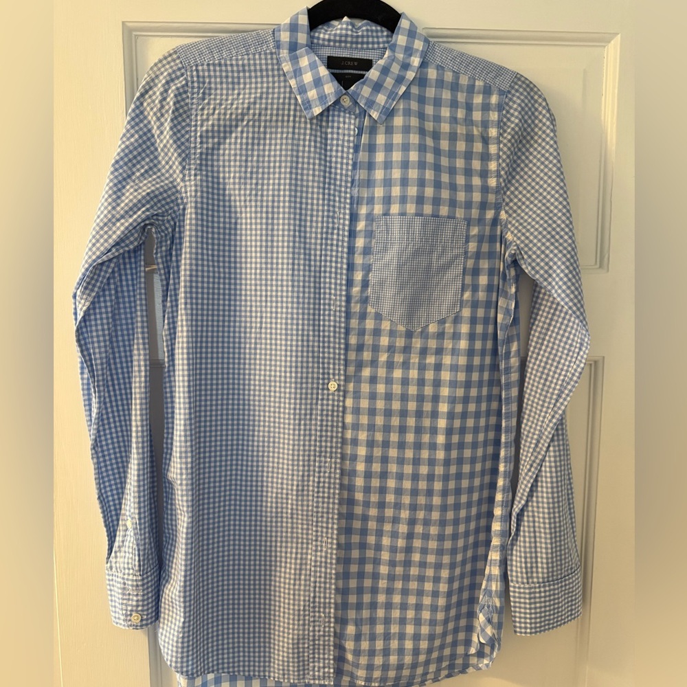 J. Crew Blue Button Down Shirt with Unique Gingham Design